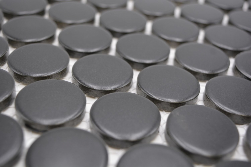 Mosaico de cerámica botón Loop Penny ronda uni negro mate MOS10-0311GR