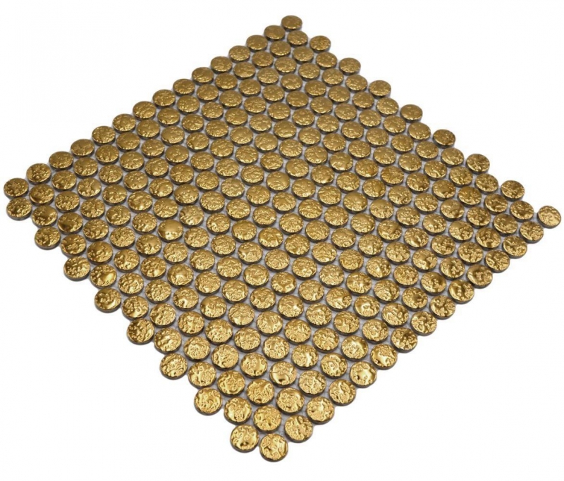 Cerámica mosaico azulejo botón lazo penny redondo uni oro martillado MOS10-0707