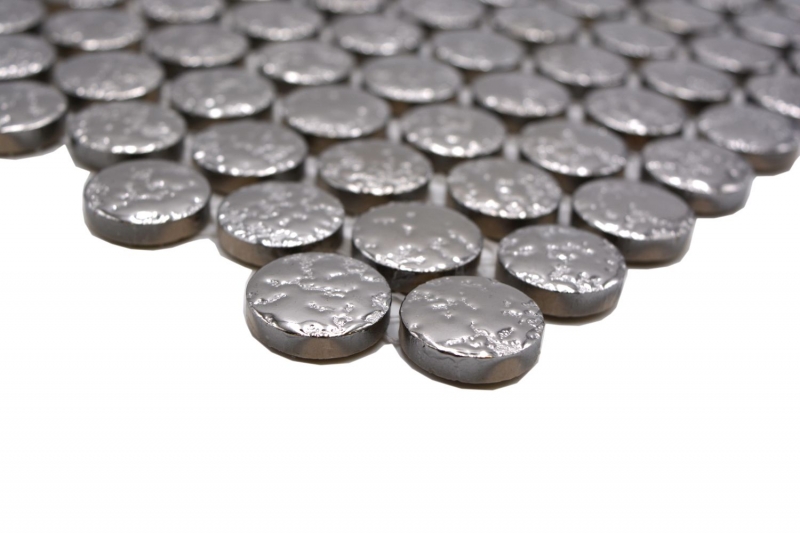 Mosaico de cerámica botón Loop Penny ronda uni plata martillado MOS10-0207
