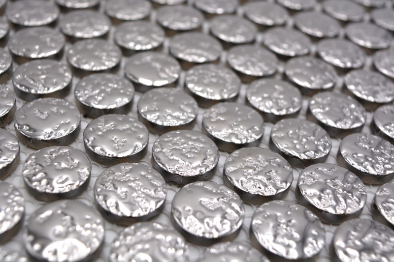 Mosaico de cerámica botón Loop Penny ronda uni plata martillado MOS10-0207