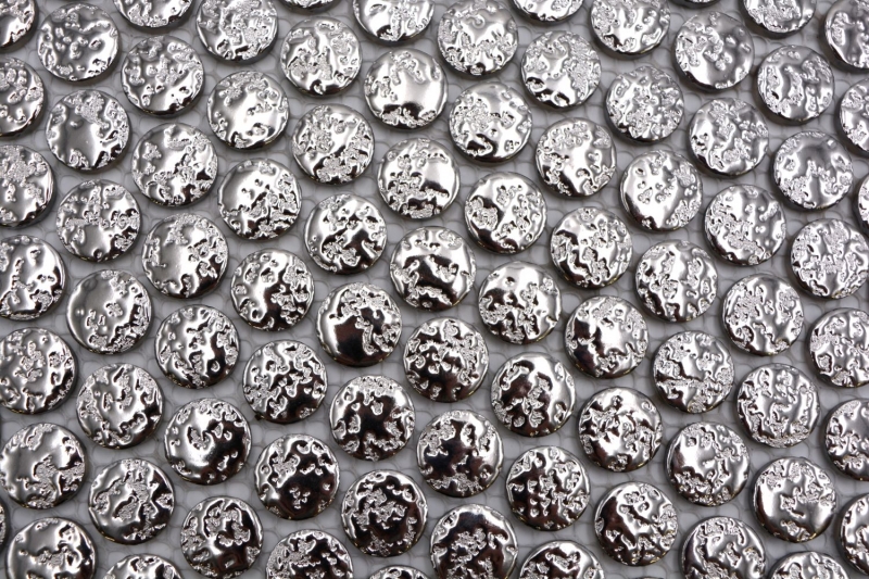 Mosaico de cerámica botón Loop Penny ronda uni plata martillado MOS10-0207