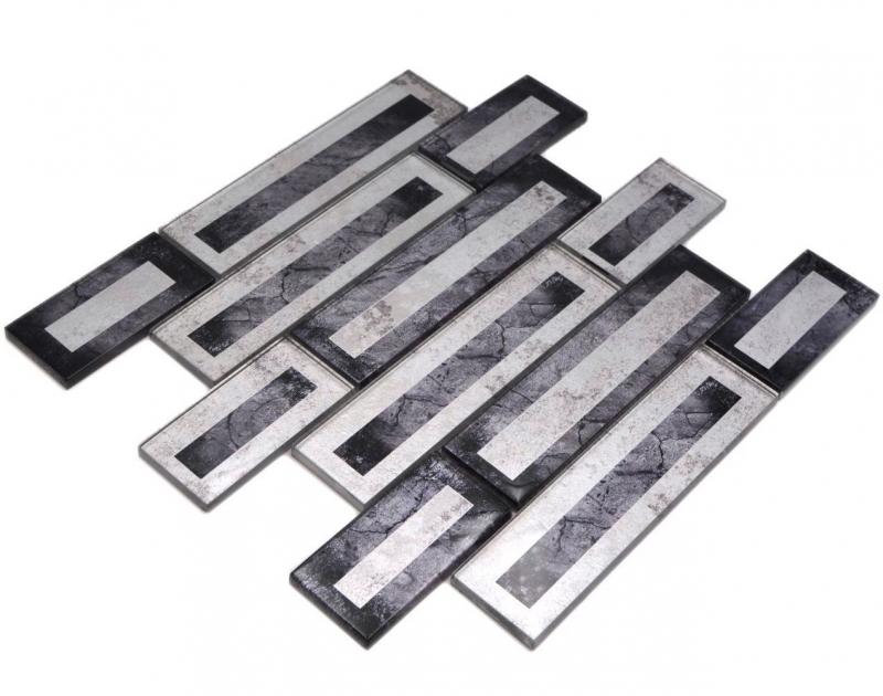Mosaico de vidrio mosaico azulejo 2D-look negro plata gris sombreado MOS88-W5