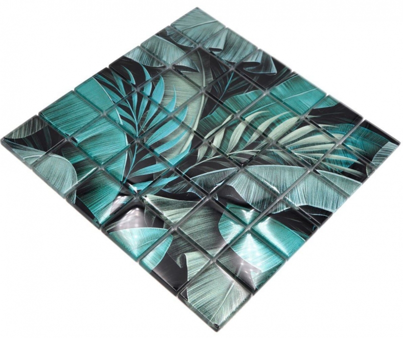 Mosaico de vidrio mosaico azulejo selva verde negro hojas óptica MOS88-Pic05