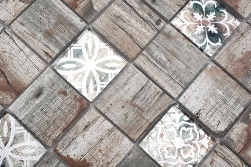 Azulejo de mosaico de vidrio Medio Vintage Patchwork beige aspecto madera adorno MOS160-W700