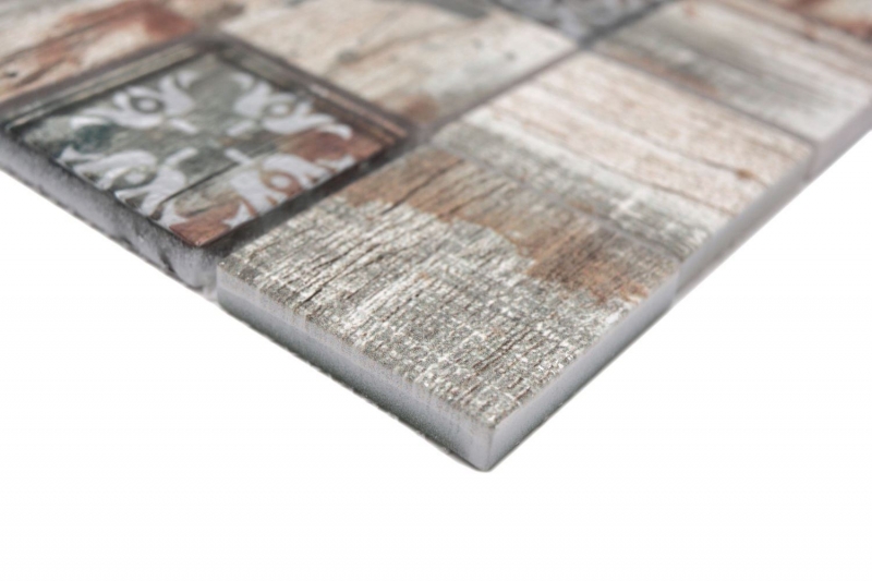 Azulejo de mosaico de vidrio Medio Vintage Patchwork beige aspecto madera adorno MOS160-W700