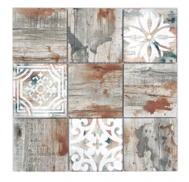 Azulejo de mosaico de vidrio Piastrella Vintage Patchwork beige aspecto madera adorno MOS160-W750