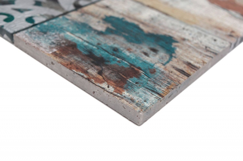 Azulejo de mosaico de vidrio Piastrella Vintage Patchwork beige pertrol aspecto madera ornamento MOS160-W850