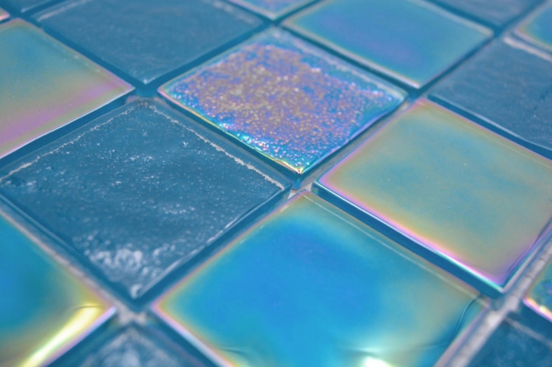 Mosaico de vidrio mosaico azulejo medio flip flop iridiscente azul turquesa multicolor MOS66-S63-48