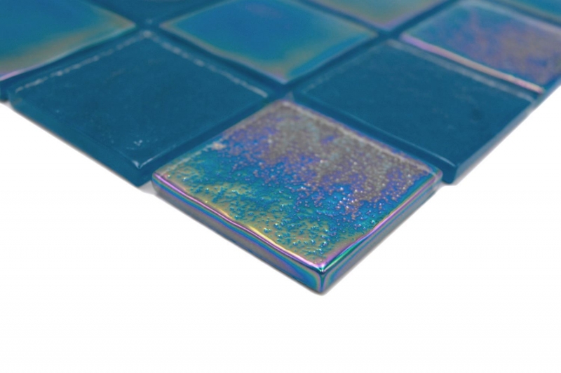 Mosaico de vidrio mosaico azulejo medio flip flop iridiscente azul turquesa multicolor MOS66-S63-48