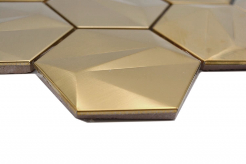 Acero inoxidable hexágono mosaico azulejos 3D acero oro brillante/mate MOS128-GO