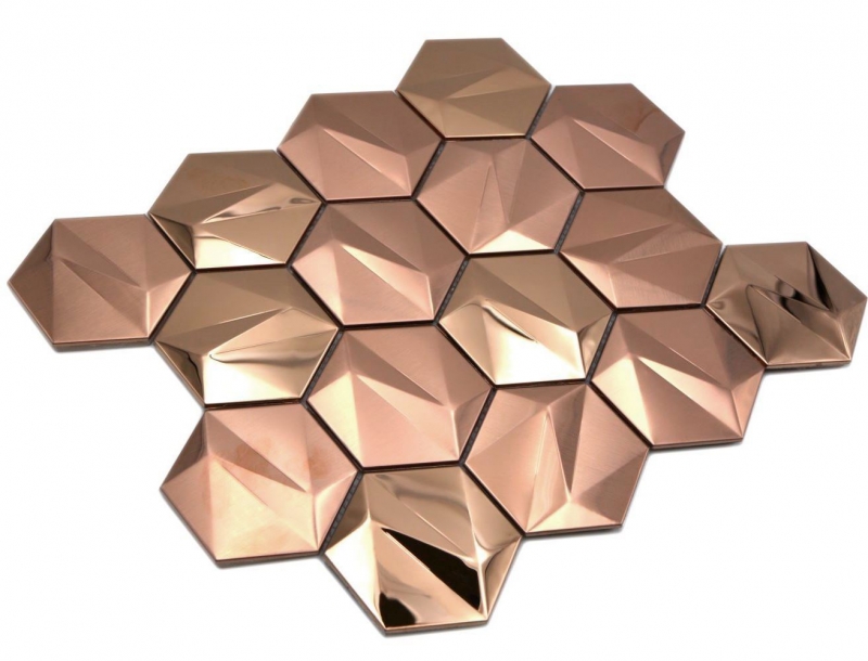 Mosaicos hexagonales de acero inoxidable 3D acero oro rosa brillante/mate MOS128-BR