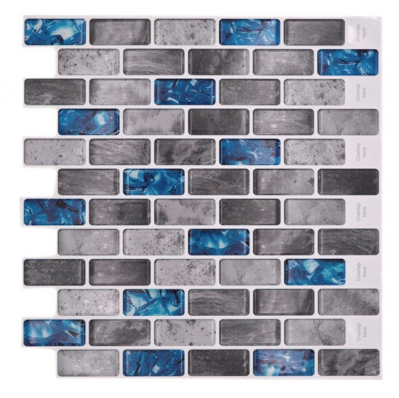 Rectángulo de vinilo autoadhesivo para mosaico compuesto gris azul iridiscente MOS200-MS8