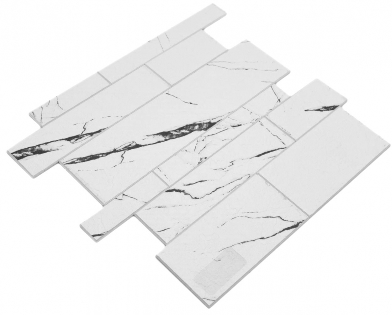 Estera de mosaico autoadhesiva vinilo aspecto piedra blanco negro gris aspecto Carrara rectangular MOS200-SP02