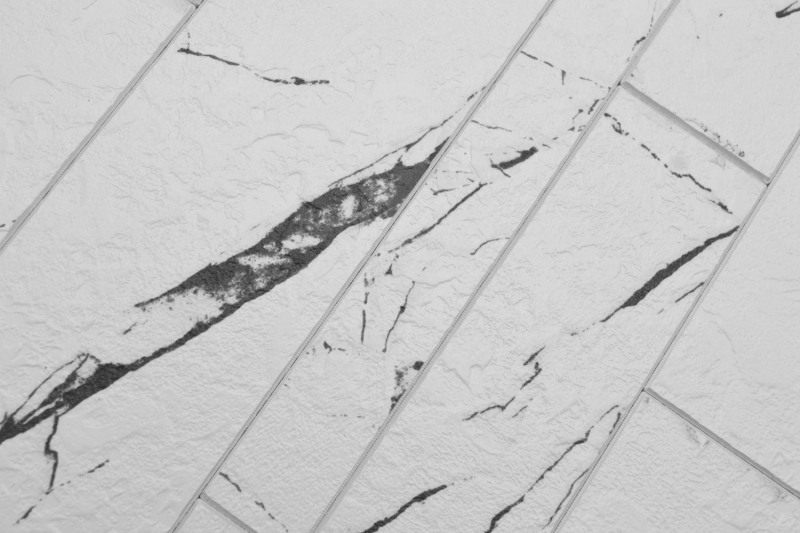 Estera de mosaico autoadhesiva vinilo aspecto piedra blanco negro gris aspecto Carrara rectangular MOS200-SP02