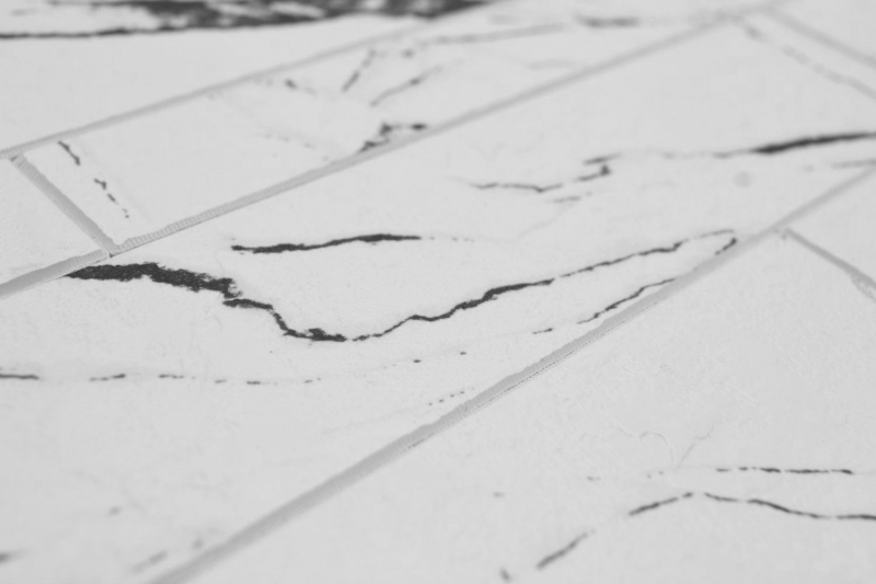 Estera de mosaico autoadhesiva vinilo aspecto piedra blanco negro gris aspecto Carrara rectangular MOS200-SP02