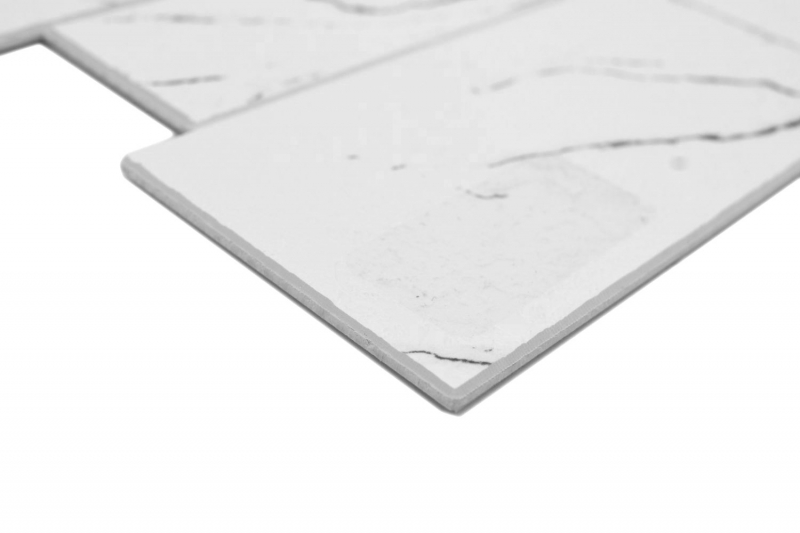 Estera de mosaico autoadhesiva vinilo aspecto piedra blanco negro gris aspecto Carrara rectangular MOS200-SP02