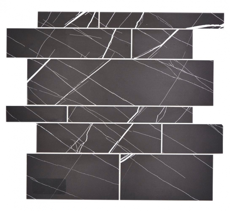 Estera de mosaico autoadhesiva vinilo aspecto piedra blanco negro aspecto Carrara rectangular MOS200-SP04