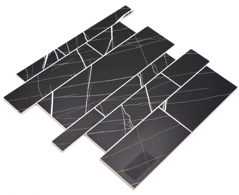 Estera de mosaico autoadhesiva vinilo aspecto piedra blanco negro aspecto Carrara rectangular MOS200-SP04