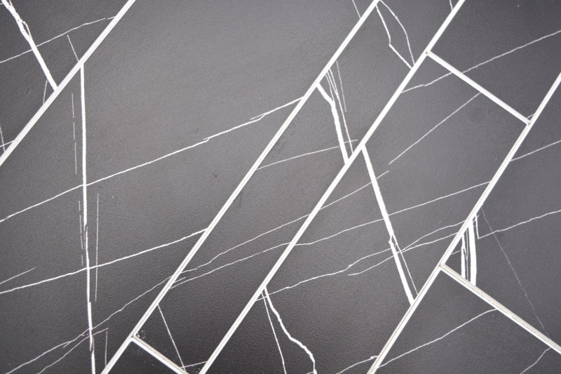 Estera de mosaico autoadhesiva vinilo aspecto piedra blanco negro aspecto Carrara rectangular MOS200-SP04