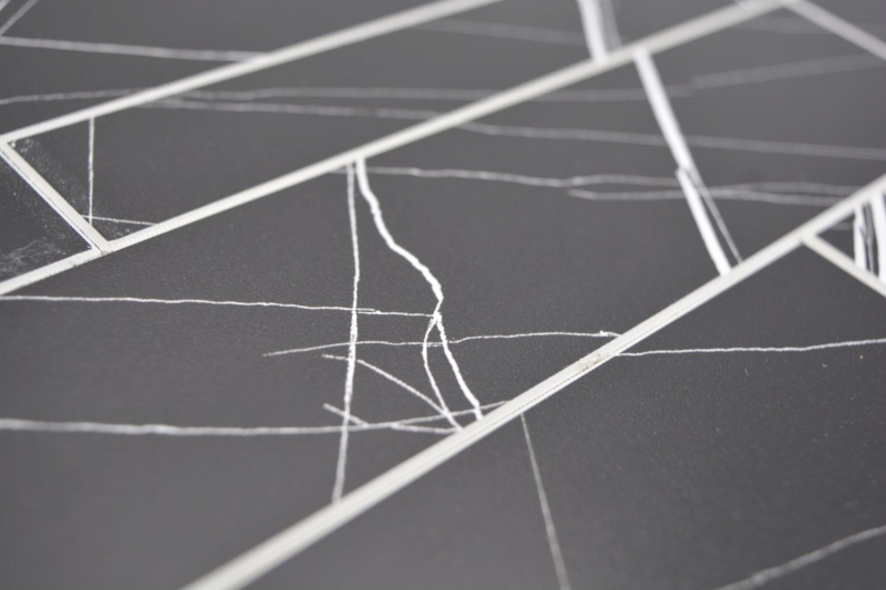 Estera de mosaico autoadhesiva vinilo aspecto piedra blanco negro aspecto Carrara rectangular MOS200-SP04