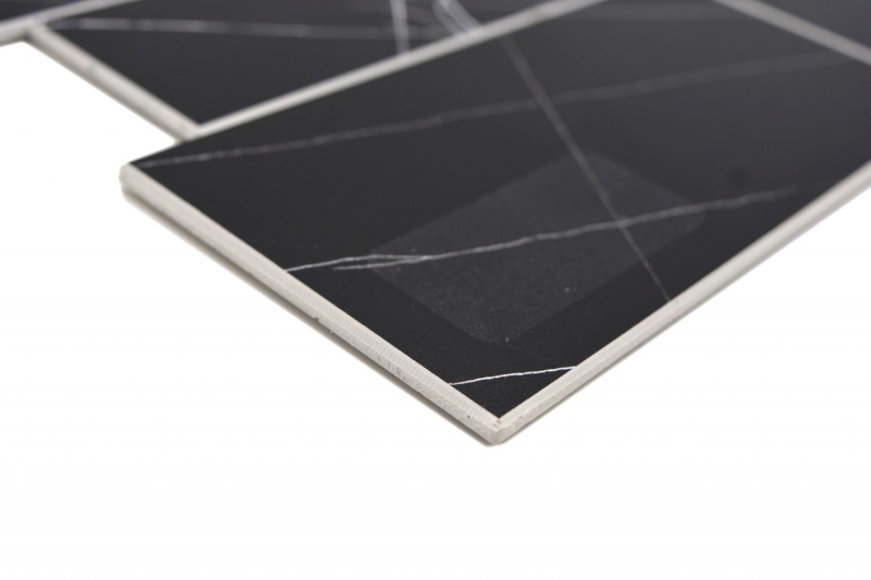 Estera de mosaico autoadhesiva vinilo aspecto piedra blanco negro aspecto Carrara rectangular MOS200-SP04