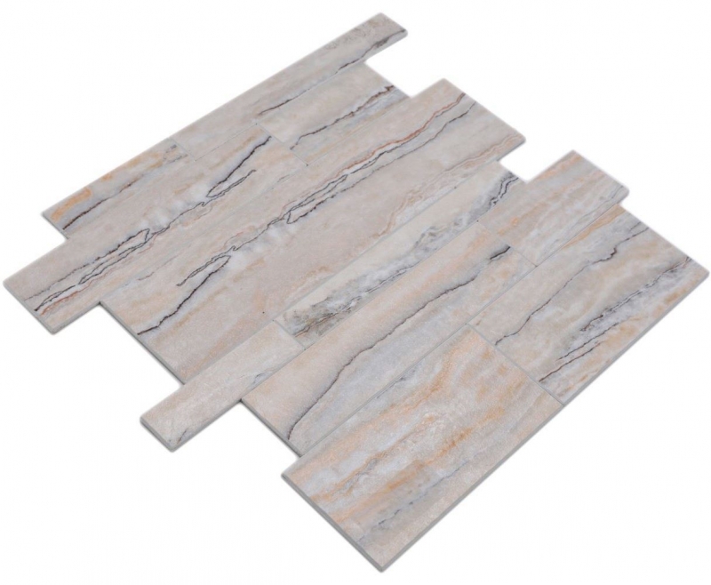 Estera de mosaico autoadhesiva vinilo aspecto piedra blanco gris oro rectangular MOS200-SP06