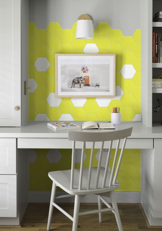 Mosaico de vinilo hexagonal autoadhesivo amarillo MOS200-S07