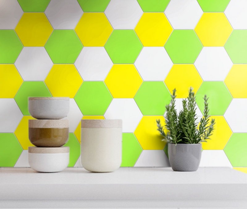 Mosaico de vinilo hexagonal autoadhesivo amarillo MOS200-S07