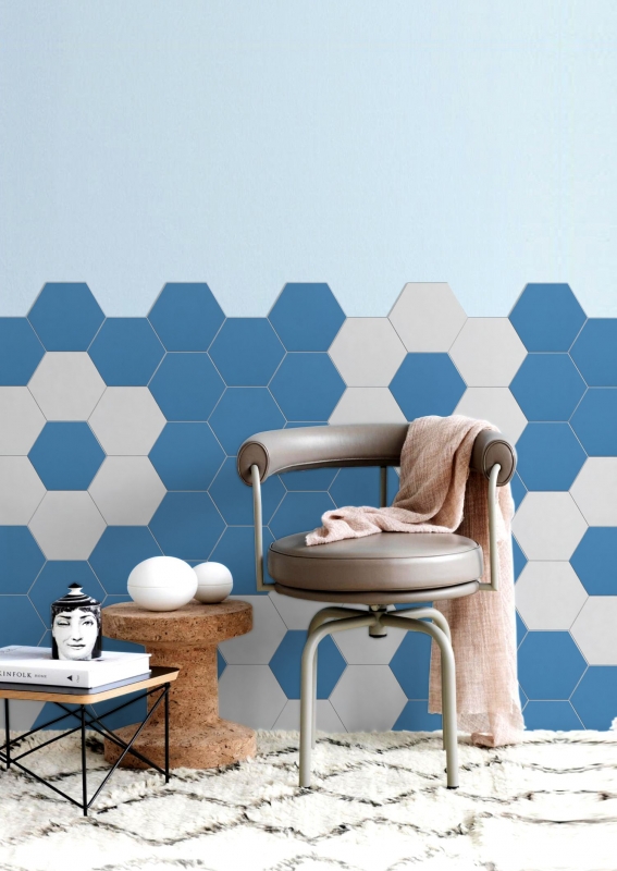 Mosaico de vinilo hexagonal autoadhesivo azul MOS200-S04