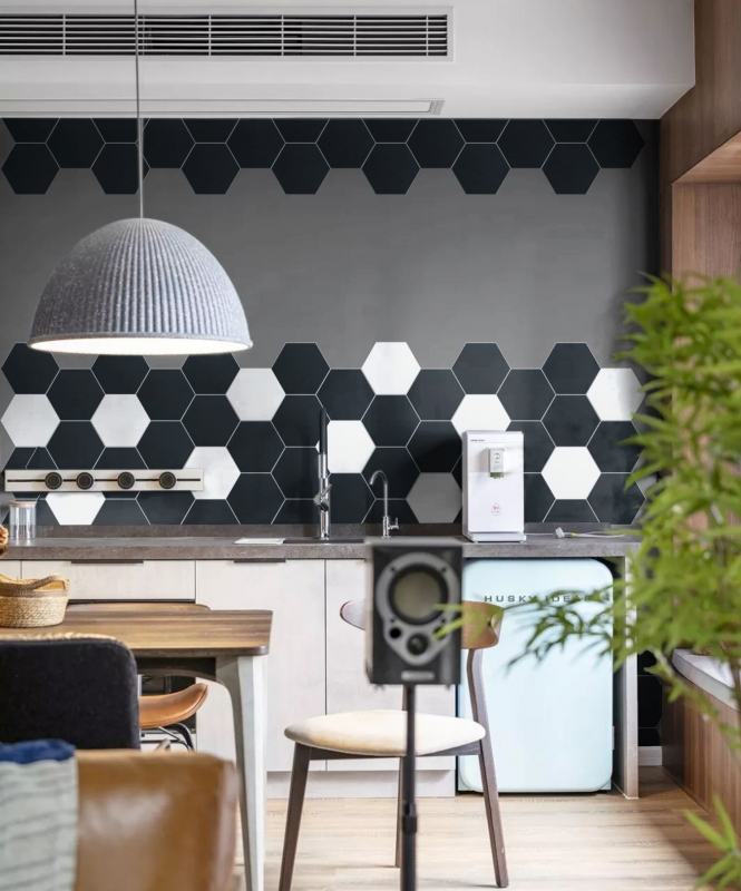 Mosaico de vinilo hexagonal autoadhesivo negro MOS200-S03