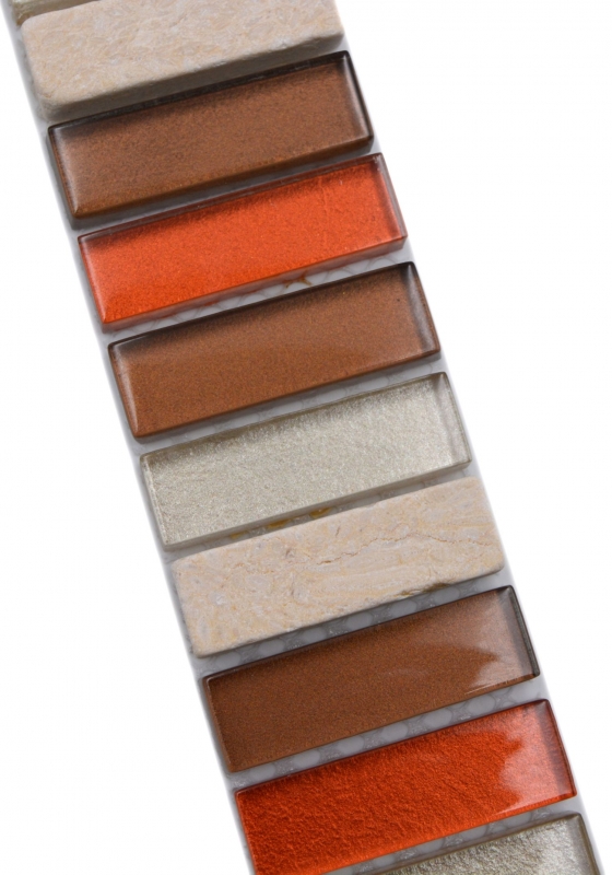 Mosaico de piedra natural azulejos de mosaico de vidrio frontera beige marrón brillante pared piso cocina baño ducha - MOS92-BO1110