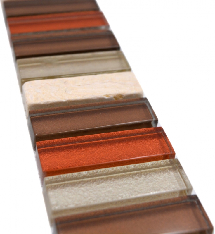 Mosaico de piedra natural azulejos de mosaico de vidrio frontera beige marrón brillante pared piso cocina baño ducha - MOS92-BO1110_f