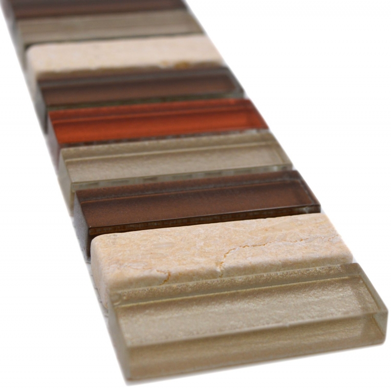Mosaico de piedra natural azulejos de mosaico de vidrio frontera beige marrón brillante pared piso cocina baño ducha - MOS92-BO1110_f