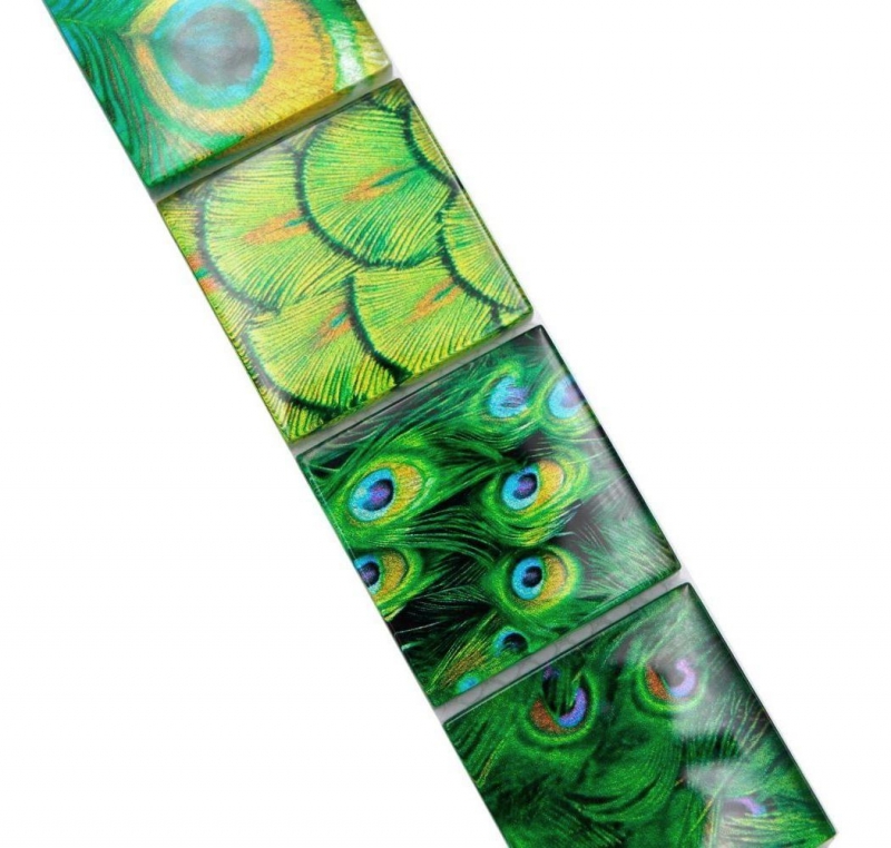 Mosaico frontera frontera vidrio mosaico animal mundo pavo real verde oscuro verde claro amarillo MOS78BOR-W88