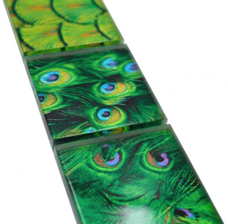 Mosaico frontera frontera vidrio mosaico animal mundo pavo real verde oscuro verde claro amarillo MOS78BOR-W88