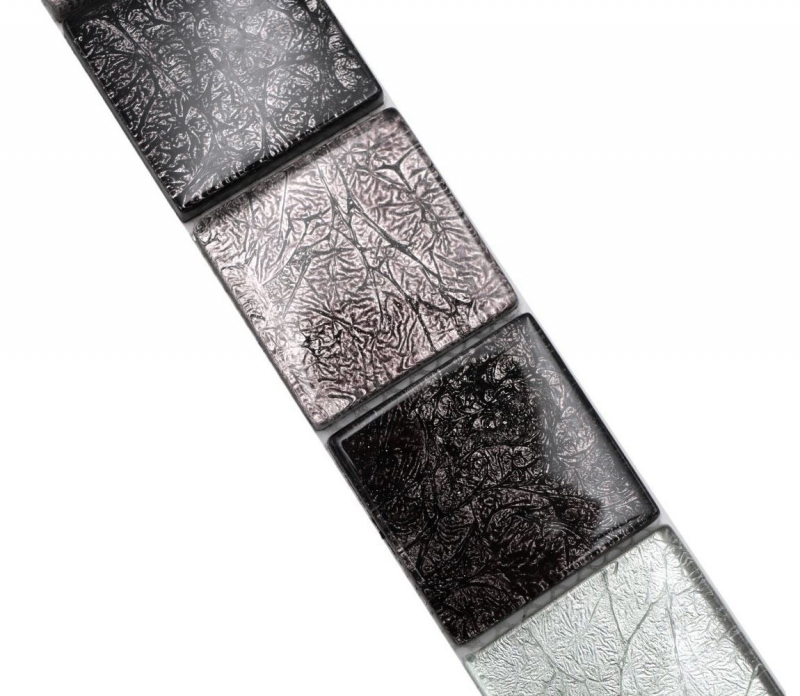 Mosaico frontera frontera mosaico de vidrio mosaico azulejo plata negro estructura MOS126BOR-1784