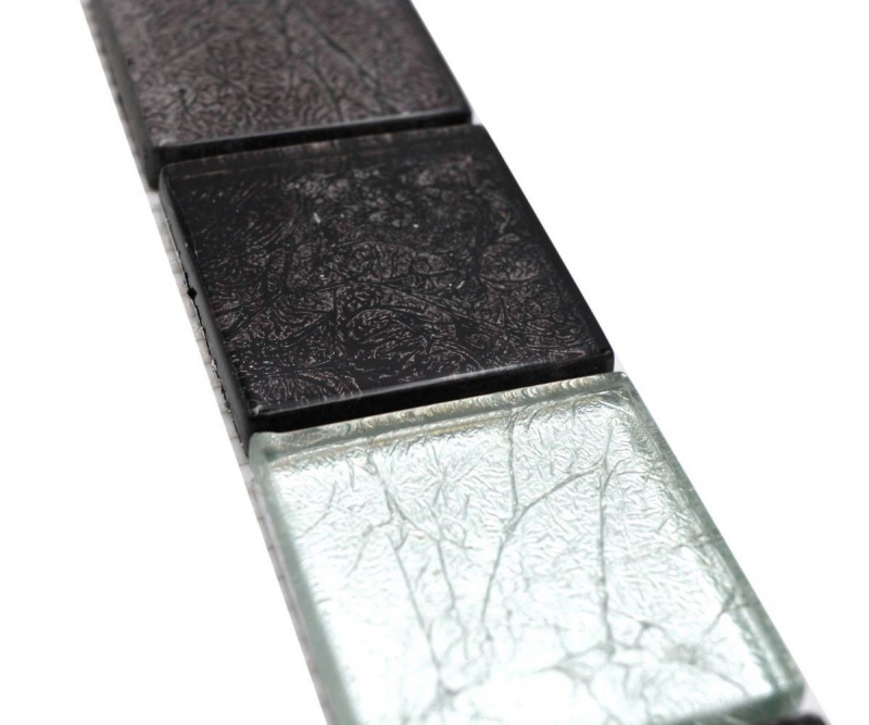 Mosaico frontera frontera mosaico de vidrio mosaico azulejo plata negro estructura MOS126BOR-1784