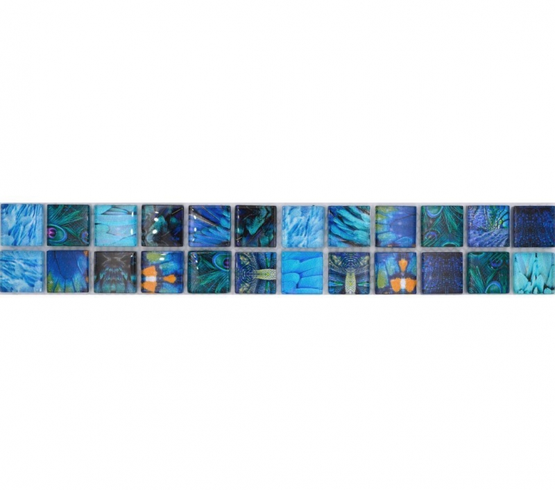 Mosaico Borde Mosaico de vidrio Mundo animal BIRD Azul claro Azul oscuro MOS68BOR-WL74