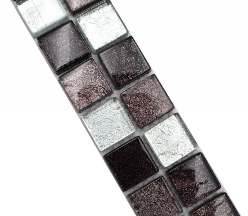 Mosaico frontera frontera mosaico de vidrio mosaico azulejo plata negro estructura MOS126BOR-1783