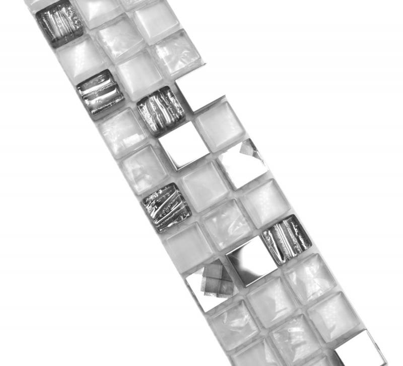Borde de mosaico Borde de mosaico de vidrio mezcla de acero blanco e incrustación de metal MOS92BOR-0107