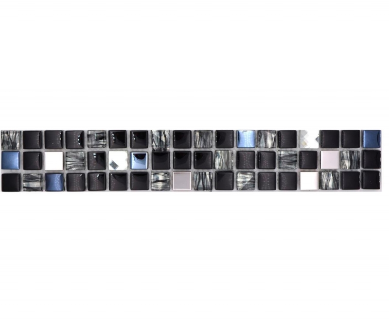 Borde de mosaico Borde de mosaico de vidrio mezcla de acero negro e incrustación de metal MOS92BOR-0304