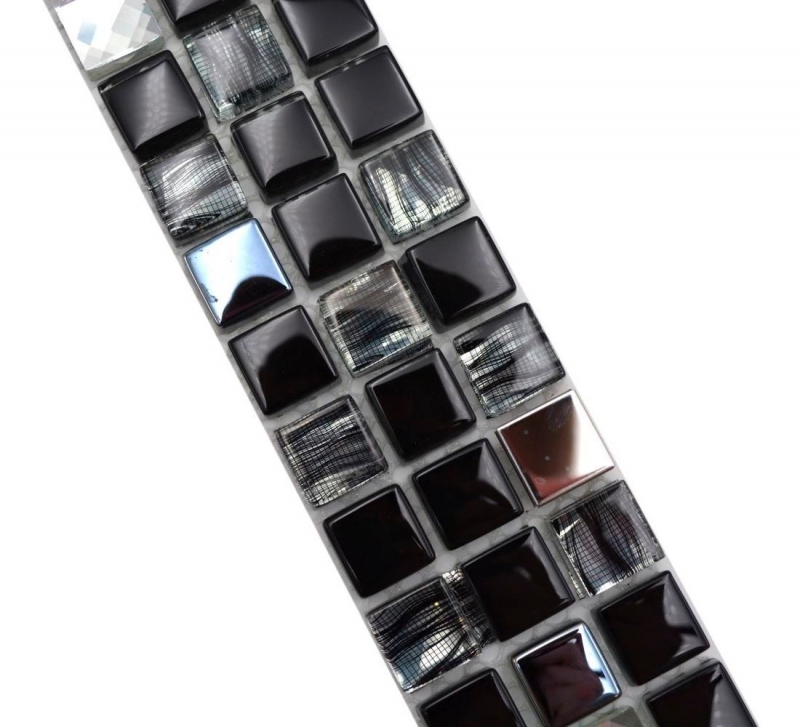 Borde de mosaico Borde de mosaico de vidrio mezcla de acero negro e incrustación de metal MOS92BOR-0304