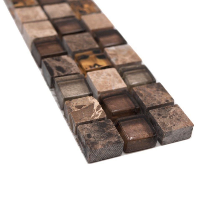 Mosaico frontera frontera mosaico de vidrio piedra natural mezcla beige marrón emperador MOS92BOR-1303