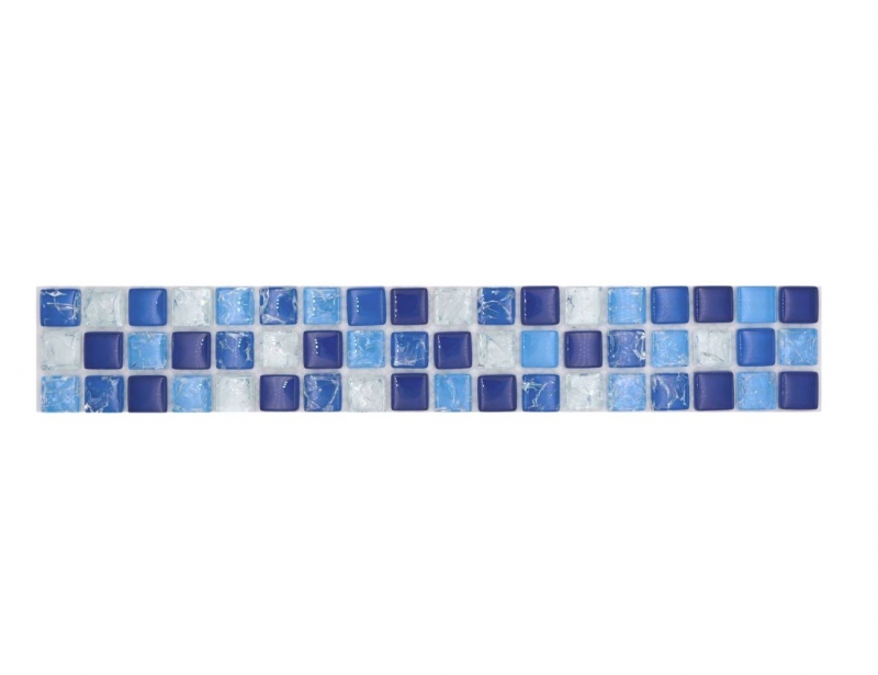Borde de mosaico Borde de mosaico de vidrio roto mezcla blanco azul MOS92BOR-0104