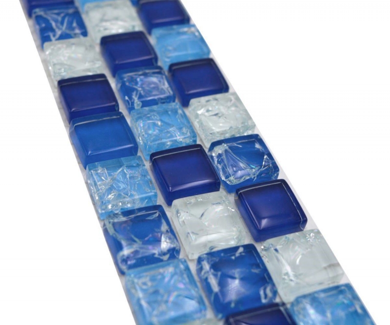 Borde de mosaico Borde de mosaico de vidrio roto mezcla blanco azul MOS92BOR-0104