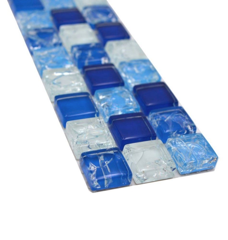 Borde de mosaico Borde de mosaico de vidrio roto mezcla blanco azul MOS92BOR-0104