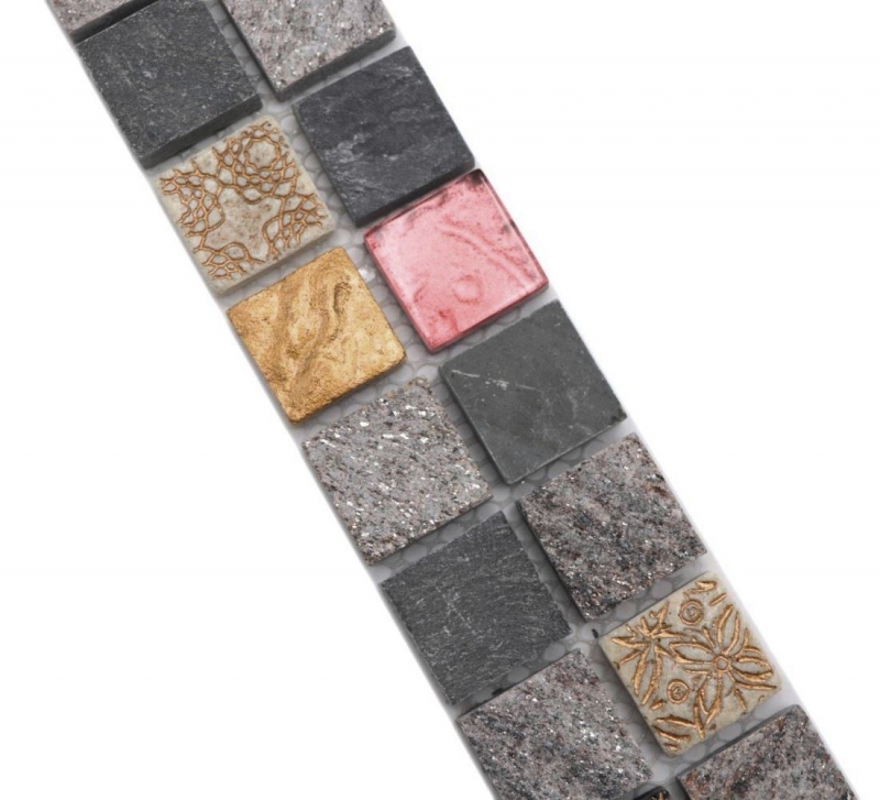 Mosaico cenefa cenefa mosaico de vidrio piedra mezcla gris negro oro MOS83BOR-0207
