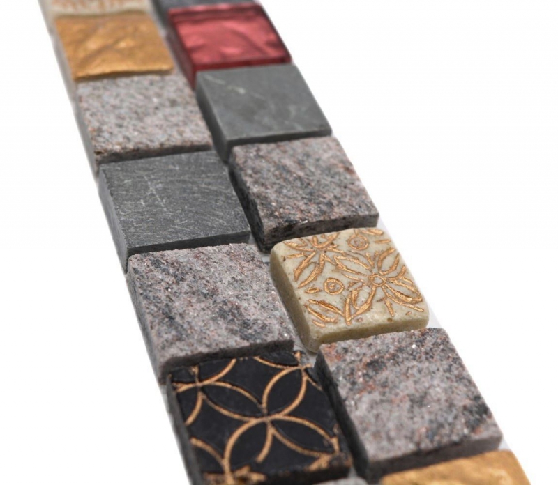 Mosaico cenefa cenefa mosaico de vidrio piedra mezcla gris negro oro MOS83BOR-0207
