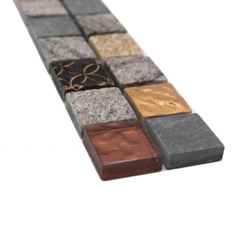 Mosaico cenefa cenefa mosaico de vidrio piedra mezcla gris negro oro MOS83BOR-0207