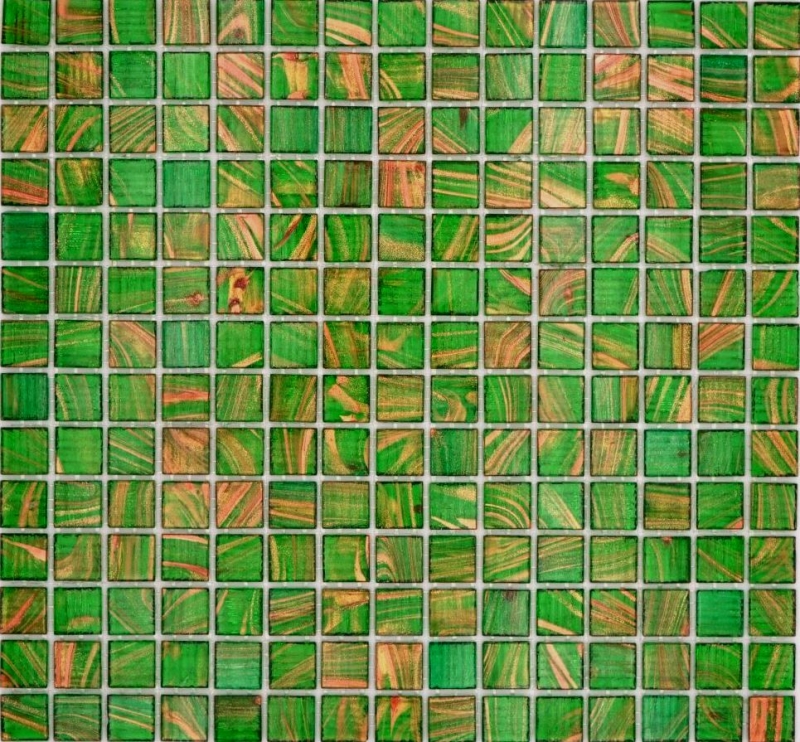 Azulejo de mosaico de vidrio verde perla claro verde claro oro cobre iridiscente MOS230-G24
